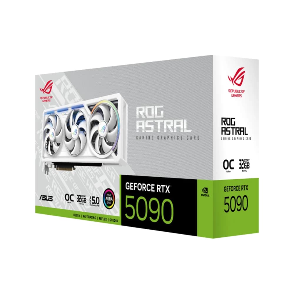 ASUS ROG Astral GeForce RTX 5090 32GB GDDR7 WHITE OC Edition Graphics Card, ARGB, AI 3593 TOPs, 2580 MHz Engine Clock, 21760 CUDA Core, PCI Express 5.0