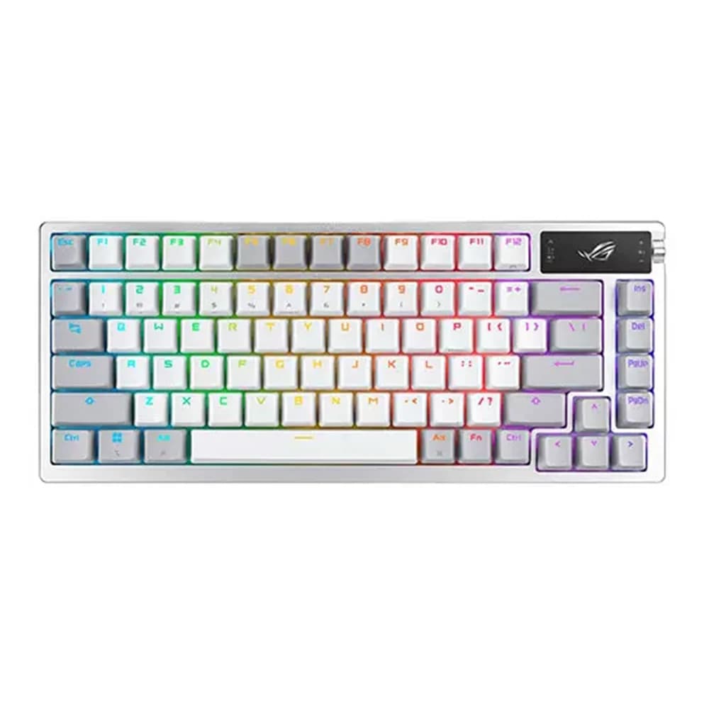 ASUS ROG Azoth 75 DIY Custom RGB Gaming Keyboard, OLED Display, Tri-mode Connection, Hot-Swappable ROG NX Red Switches & Keyboard Stabilizers, ABS Keycaps, ENG-ARAB Layout, White
