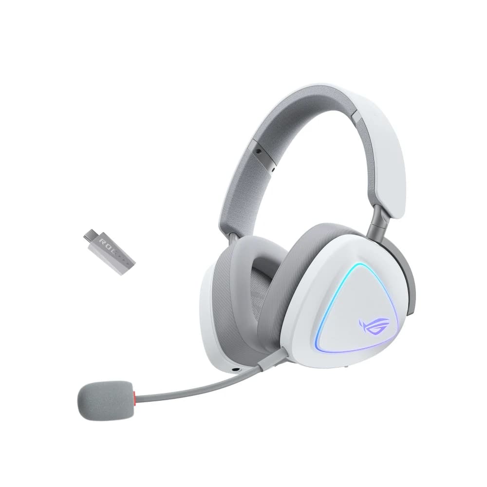 ASUS ROG Delta II Tri-mode Wireless Gaming Headset White, Titanium-plated Diaphragm Drivers, DualFlow Audio, Aura Sync