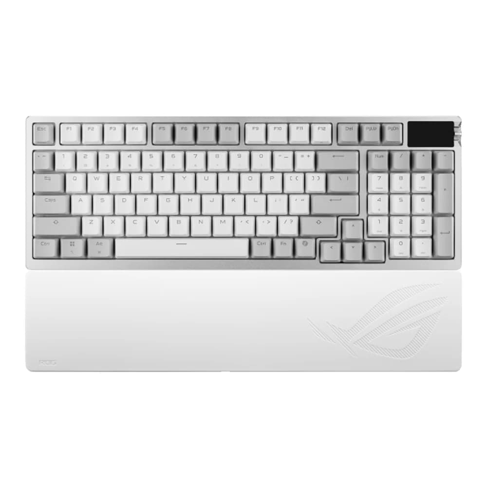 ASUS ROG M901 Azoth 96 HE Gaming Keyboard White, Three-way Knob, Tri-mode Connectivity, Zone Mode, Detachable Silicone Wrist Rests