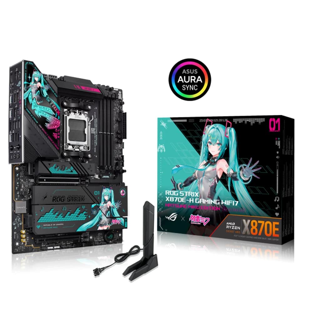 ASUS ROG STRIX X870E-H GAMING WIFI7 HATSUNE MIKU EDITION Motherboard, AMD X870E Chipset, 256GB, DDR5, 4x DIMM slots, ATX Form Factor