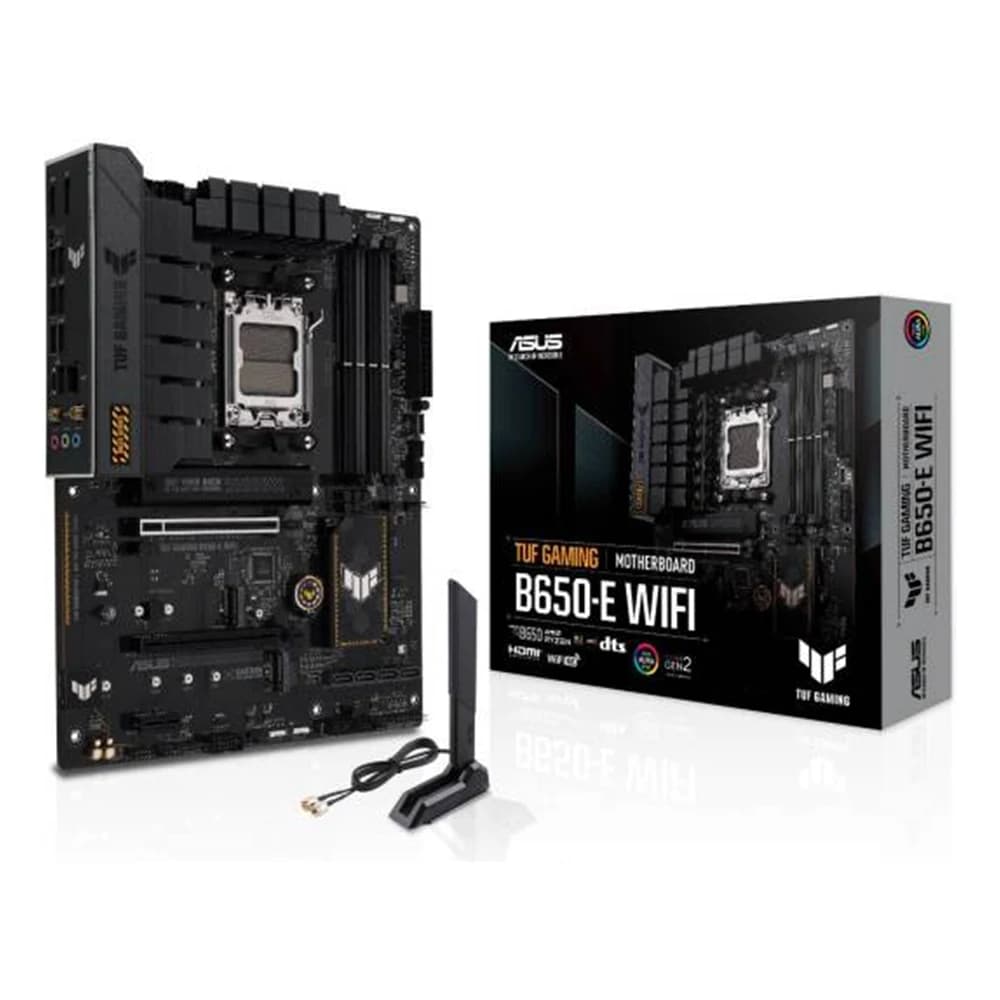 ASUS TUF Gaming B650-E WIFI ATX AM5 Motherboard, AMD B650 Chipset, 4x DIMM DDR5 Slots, 192GB Max Memory, 3x M.2 Slots, 2x PCIe 4.0 x16 Slots, Wi-Fi 6E & BT5.3 Connectivity, Black