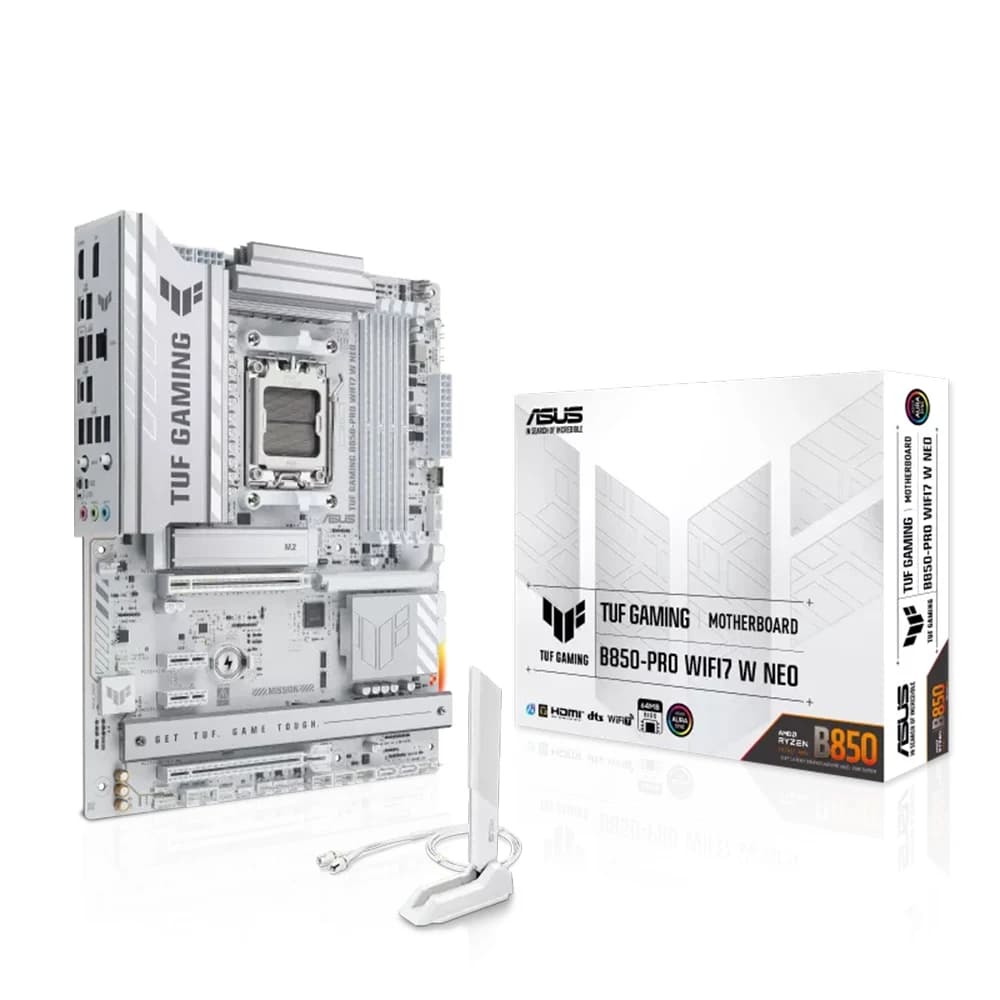 ASUS TUF GAMING B850-PRO WIFI7 W NEO Motherboard, AMD B850 Chipset, 4 x DIMM slots, max. 256GB, DDR5, ATX Form Factor
