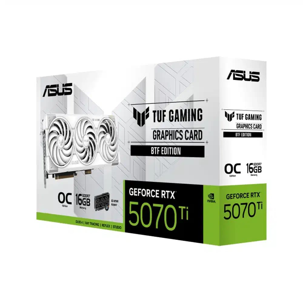 ASUS TUF Gaming GeForce RTX 5070 Ti 16GB GDDR7 BTF White OC Edition Graphics Card, ARGB, AI 1484 TOPs, 16GB GDDR7, 2588MHz Engine Clock, 8960 Cuda Core, PCI Express 5.0