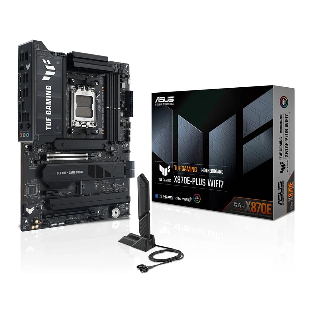ASUS TUF GAMING X870E-PLUS WIFI7 ATX AM5 Motherboards, AMD X870E Chipset, 4x DIMM DDR5 Slots, Up to 256GB Max Memory, 1x PCIe 5.0 x16 SafeSlot & 4x M.2 Slots, Wi-Fi 7 & BT 5.4