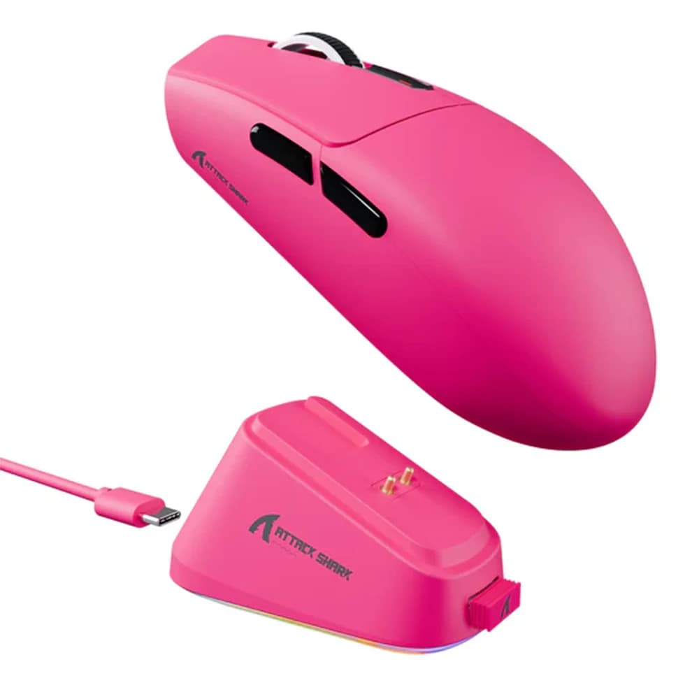 ATTACK SHARK G3PRO Tri-mode Wireless Gaming Mouse Berry Red, Charge Dock 25000 DPI Ultra Lightweight, OMRON Microswitches, 2.4G Wireless/Bluetooth/Wired, Dual-Layer Mouse Feet