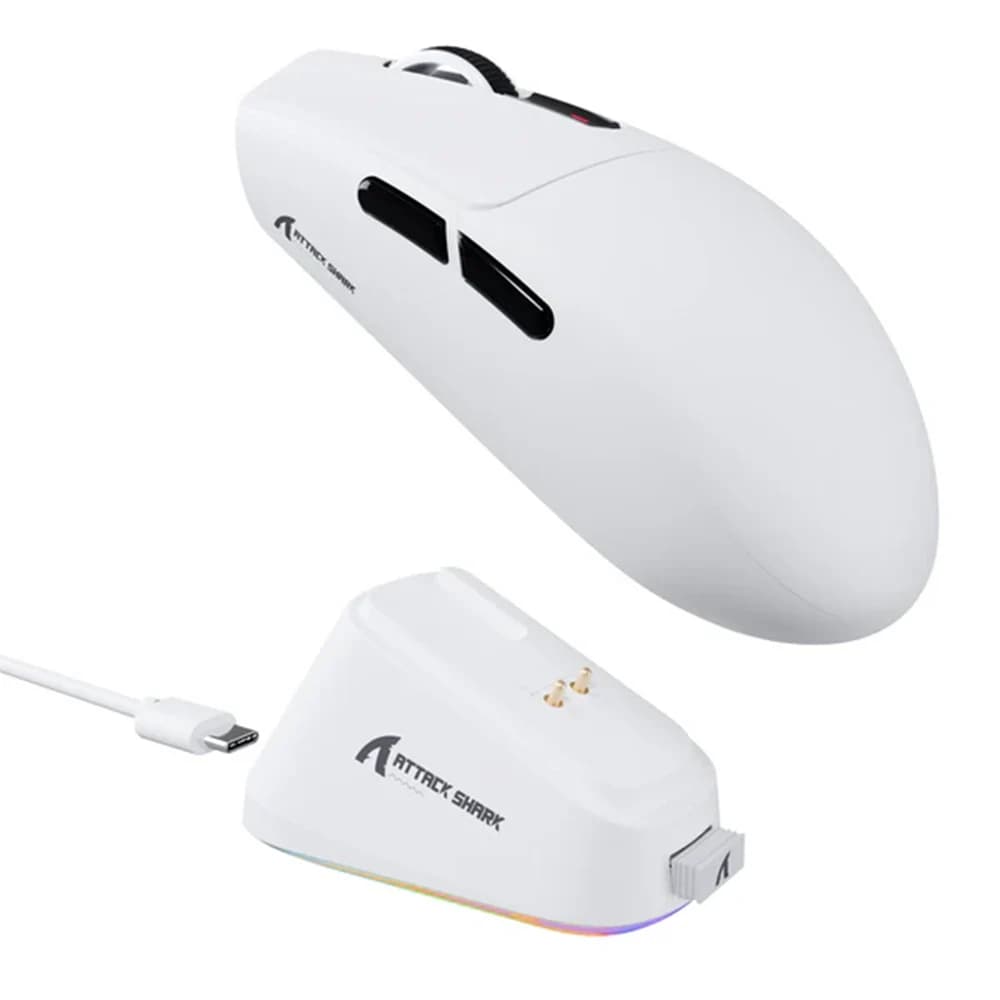 ATTACK SHARK G3PRO Tri-mode Wireless Gaming Mouse White, Charge Dock 25000 DPI Ultra Lightweight, OMRON Microswitches, 2.4G Wireless/Bluetooth/Wired, Dual-Layer Mouse Feet