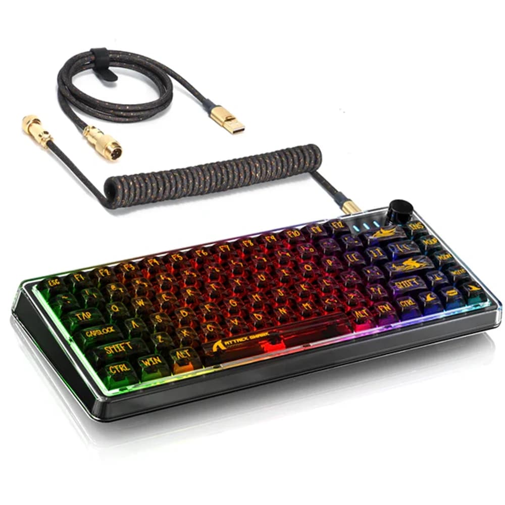 ATTACK SHARK K75 Transparent Mechanical Keyboard Black, Transparent, Custom, RGB, Gasket QMK/VIA, Linear Switch, Coiled Cable, TKL
