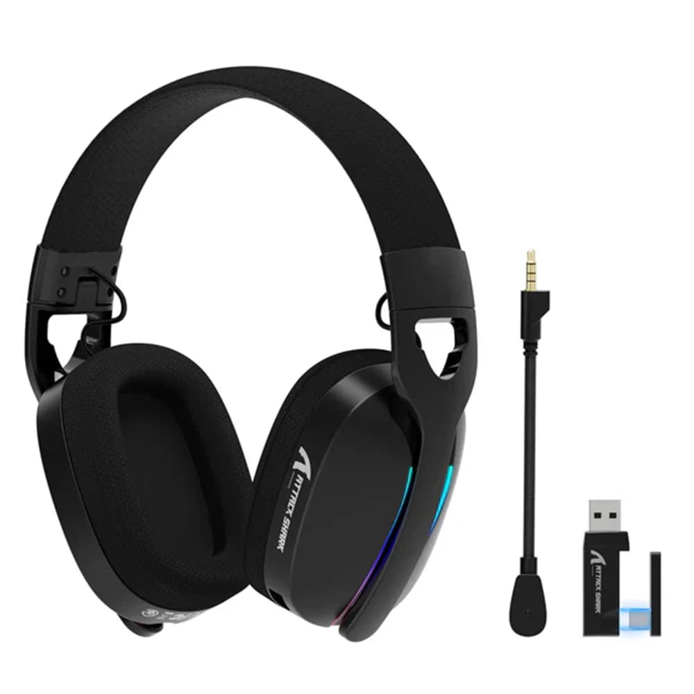 ATTACK SHARK L90 Foldable RGB Ultra-Light Tri-Mode Gaming Headset Black, 40mm neodymium drivers unit, 800mAh large battery, • Dynamic 7.1 stereo sound