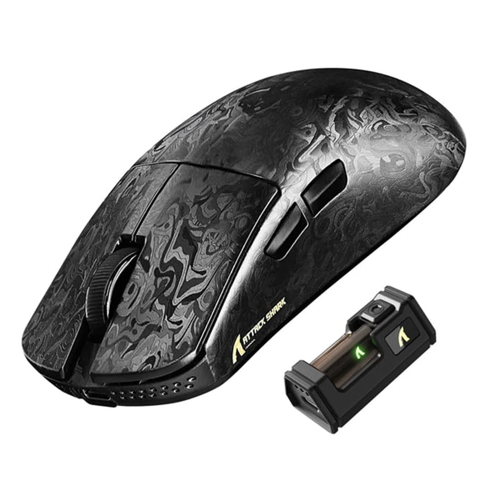 ATTACK SHARK R11 ULTRA Carbon Fiber Wireless 8K PAW3950MAX Gaming Mouse Black, Up to 42000 DPI, 49g SUPERLIGHT, Nano-Metal Ice Coating, Omron Optical Micro Switches