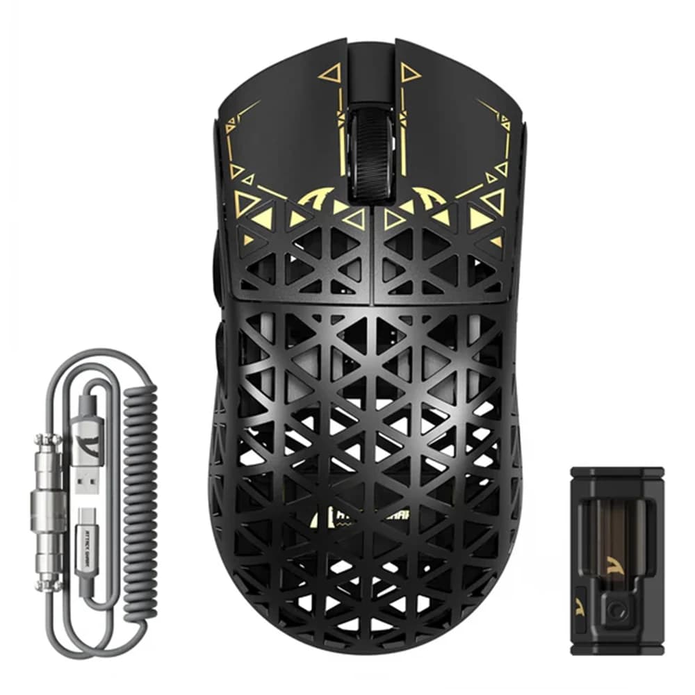 ATTACK SHARK R5 Ultra Carbon Fiber Wireless 8K PAW3950MAX Gaming Mouse Black, 8K Coiled Cable, 8000Hz Wireless Polling Rate, MCU Nodic 52840, DPI up to 42000, BT/2.4G Wireless/Wired