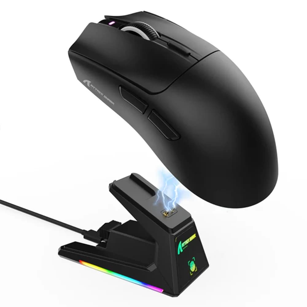 ATTACK SHARK X1 Tri-mode Gaming Mouse Black, Touchpad RGB Charging Dock PAW3395PRO Sensor, BT/2.4G Wireless/Wired, 6 Adjustable DPI up to 40000, Omron Microswitches