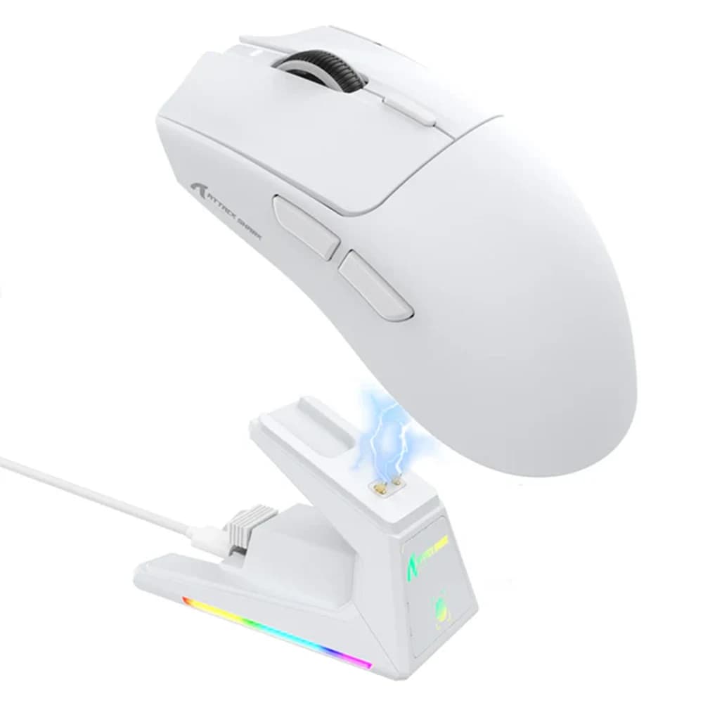 ATTACK SHARK X1 Tri-mode Gaming Mouse White, Touchpad RGB Charging Dock PAW3395PRO Sensor, BT/2.4G Wireless/Wired, 6 Adjustable DPI up to 40000, Omron Microswitches