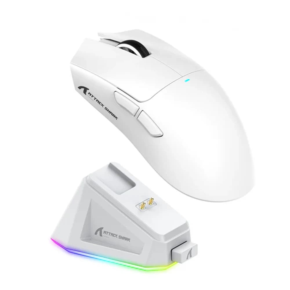 ATTACK SHARK X11 Wireless Gaming Mouse White, Charging Dock, 400IPS, BT/2.4G Wireless/Wired