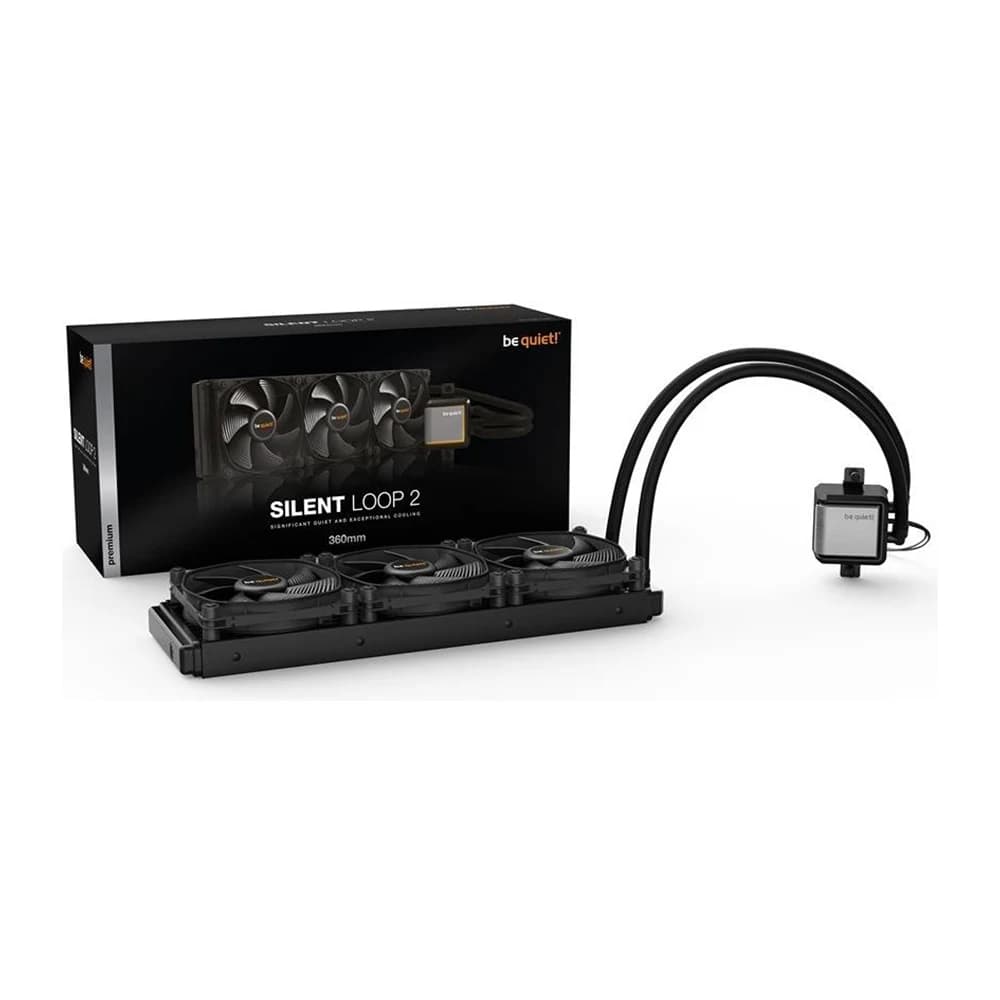 Be Quiet Silent Loop 2 360mm CPU Liquid Cooler, 3x Silent Wings 3 120mm PWM High-Speed Fans, 2800 RPM Pump Speed, 2200 RPM Fan Speed, Up to 85.8 CFM Airflow, Black