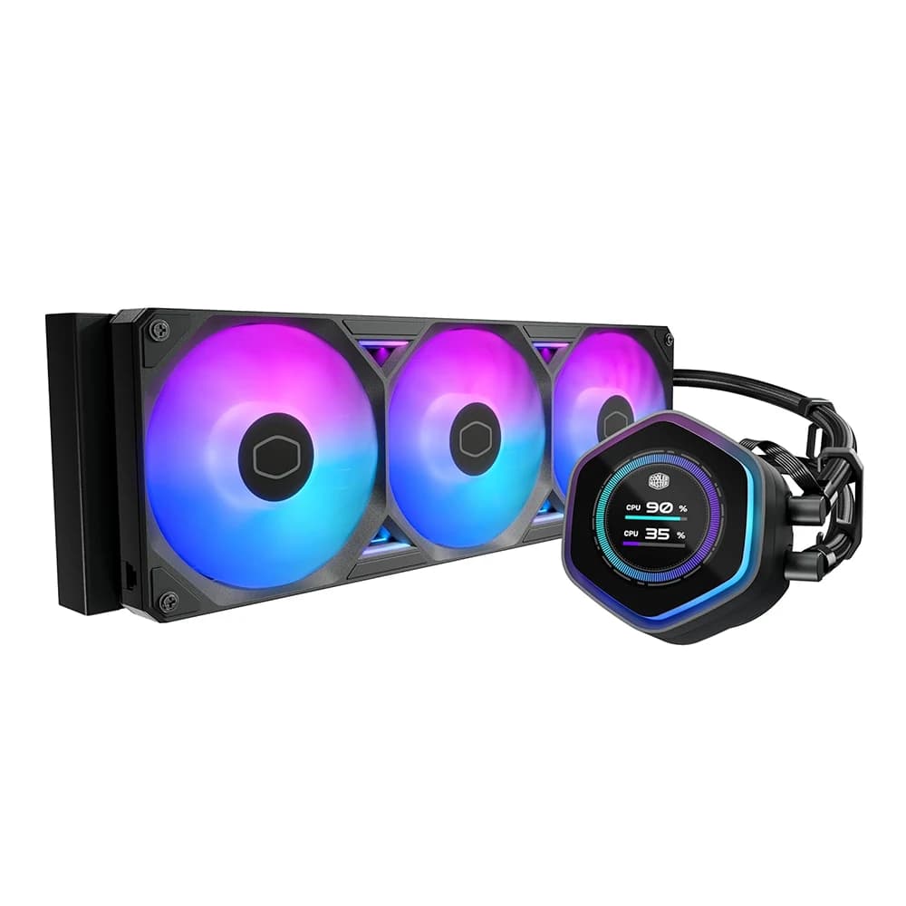 Cooler Master MasterLiquid 360 Atmos II LCD (Black) Liquid Cooler, Intel/AMD CPU, Aluminum, Addressable Gen2 RGB, 12 VDC, Loop Dynamic Bearing