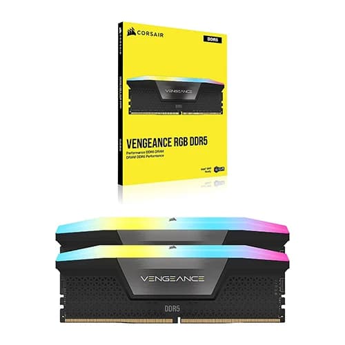 Corsair Vengeance RGB DDR5 32GB (2x16GB) 6400MHZ C32 Memory Kit Black, C32 CAS, INTEL XMP 3.0, 1.40V, 288-Pin, Dynamic RGB