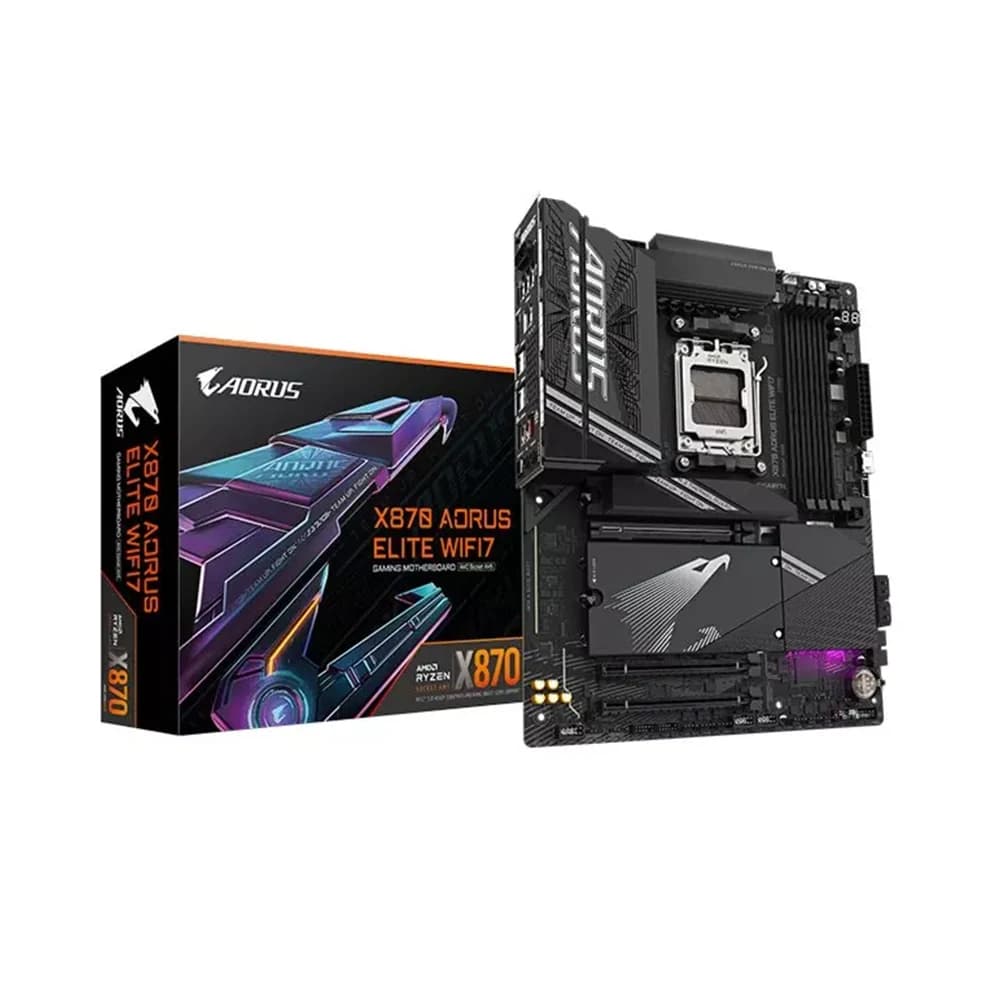 GIGABYTE X870 Aorus Elite Wifi7 AM5 ATX Motherboard, AMD X870 Chipset, 4x DDR5 DIMM Slot, 256GB Max Memory, 4x M.2 Slots, 1x PCIe 5.0 x16, Black
