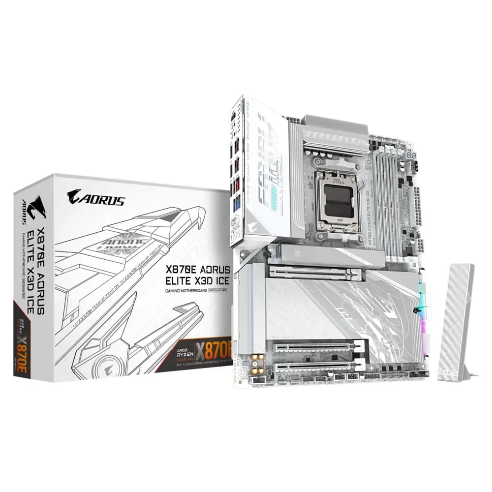 GIGABYTE X870E AORUS ELITE X3D ICE Motherboard, AMD X870E Chipset, 4x DDR5, 256GB, PCI Express x16 slot, ATX Form Factor