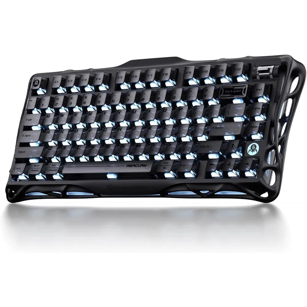 GravaStar Mercury K1 75% Wireless Mechanical Keyboard Stealth Black, Aluminum Alloy Gaming Keyboard with Knob, Hot Swappable, Linear Switches, Transparent Keycaps, RGB Backlit, 2.4GHz/BT5.0/USB for PC Gaming