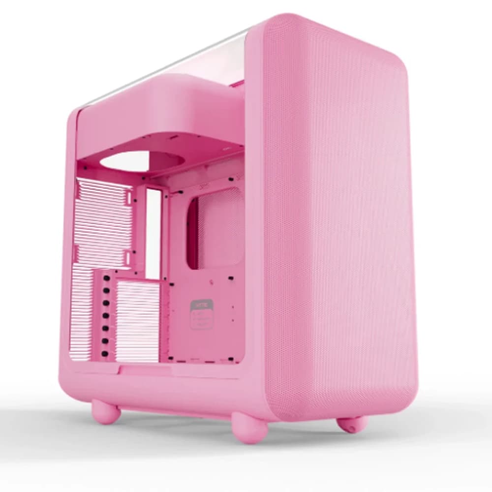 HYTE X50 Modern Performance ATX Mid-Tower Strawberry Milk PC Case, 63L Vol, 1mm Thick Steel, ABS, 4mm Thick Laminated Acoustic Glass, Total Coverage Silicone, Tactile Mechanical Power Switch with LED