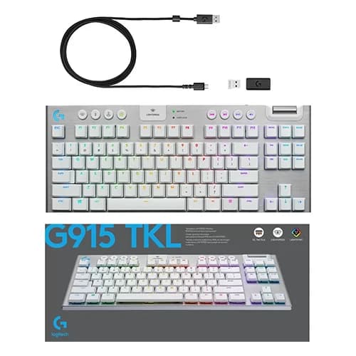 Logitech G915 TKL Wireless RGB Mechanical Keyboard | White Tenkeyless Design with LIGHTSPEED Wireless and Customizable RGB Lighting-WHITE