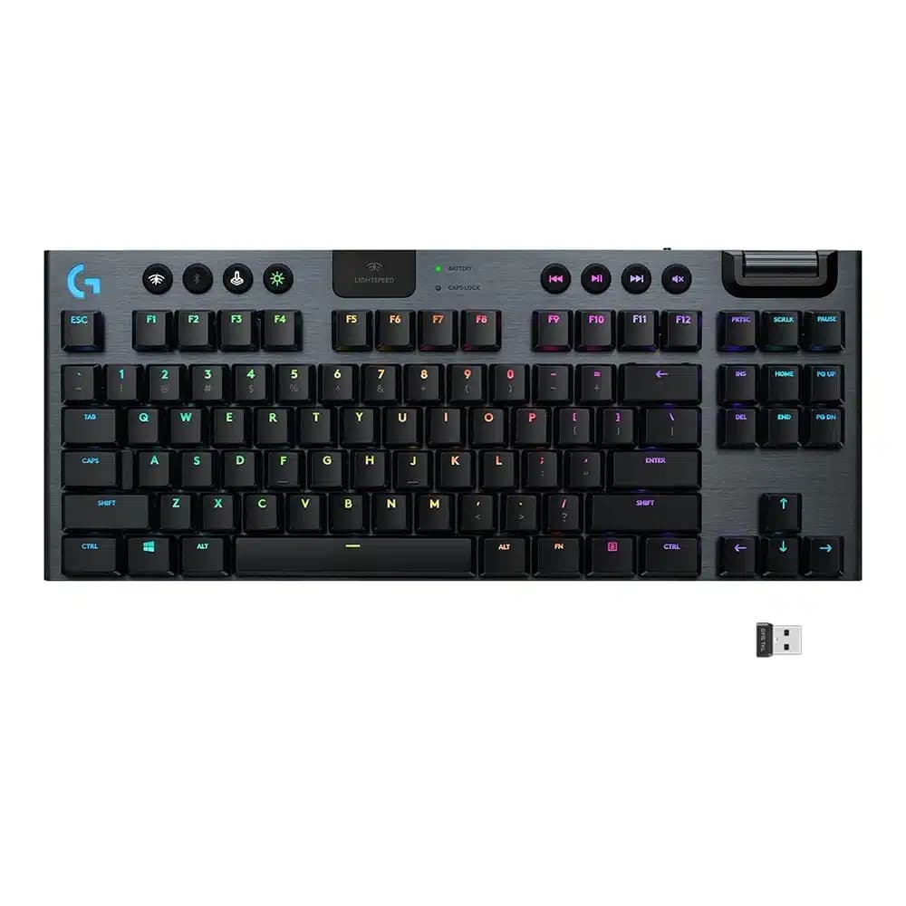 Logitech G915 X LIGHTSPEED TKL Mechanical Keyboard Black, Clicky Switches, Double-Shot PBT Keycaps, LIGHTSYNC RGB Illumination, Tri-Mode Connectivity, English (US) Layout