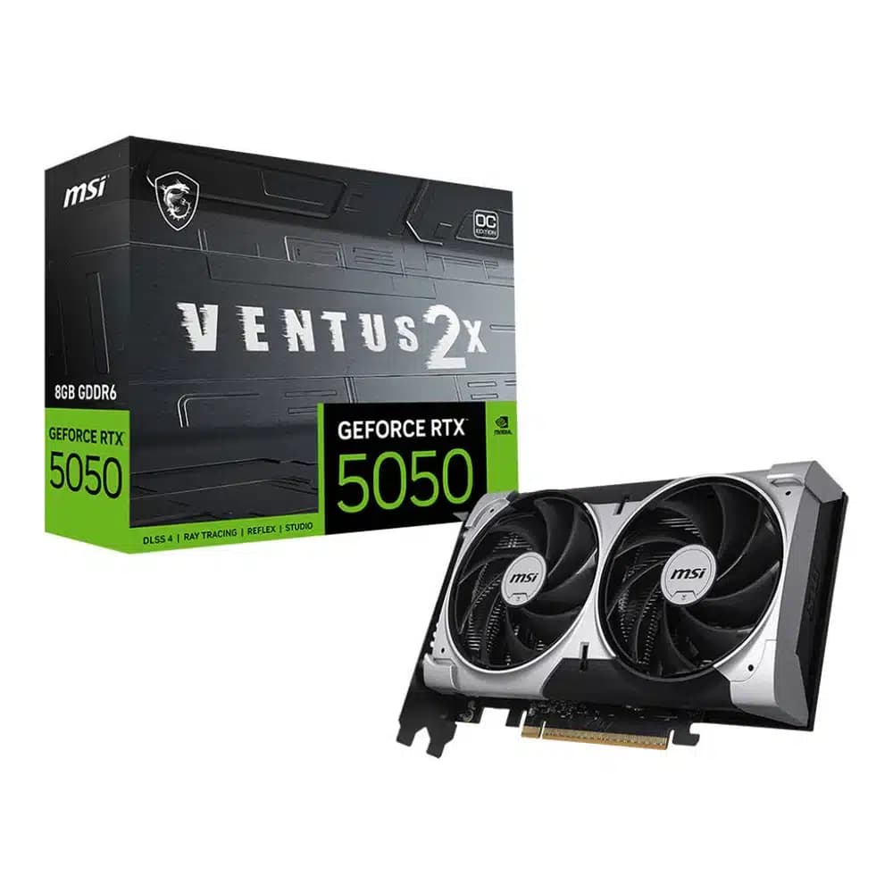 MSI GeForce RTX 5050 8G VENTUS 2X OC 8GB GDDR6 Graphics Card, 128-Bit Memory, 2602 MHz Engine Clock, 20 Gbps Memory Clock, 2560 CUDA Cores, PCI Express Gen 5 x16