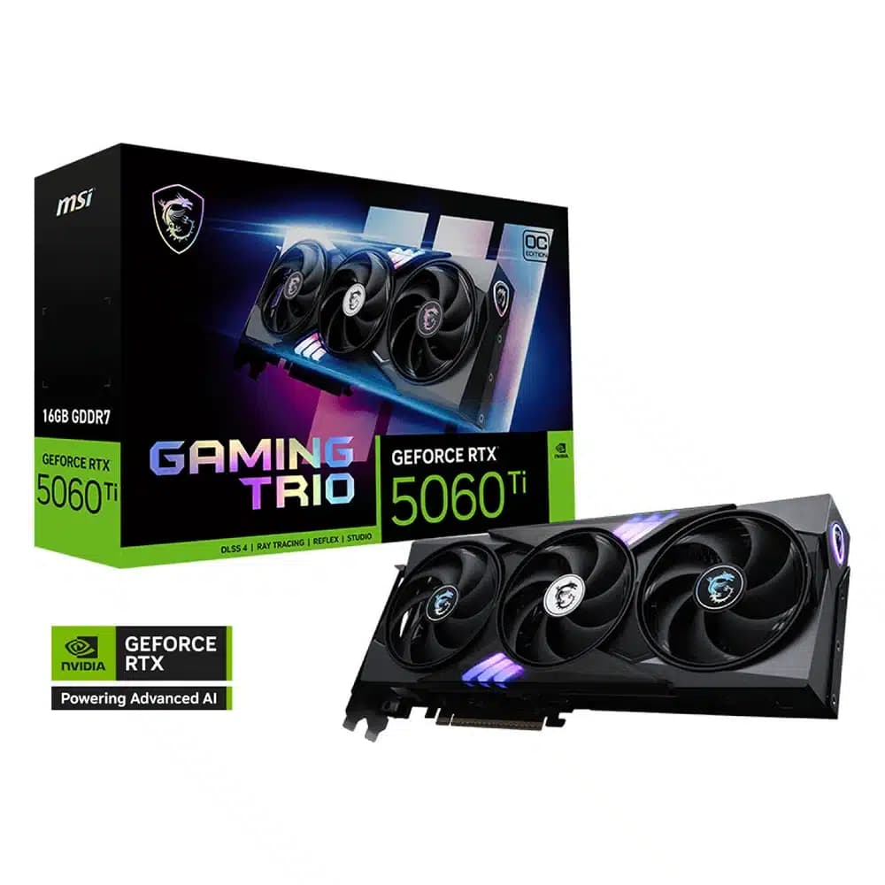 MSI GeForce RTX 5060 Ti 16G GAMING TRIO OC Graphic Card, 16GB GDDR7, 128-bit 28 Gbps, 4608 Units CUDA Cores, 2662 MHz Extreme Clocks, NVIDIA Blackwell Architecture DLSS 4
