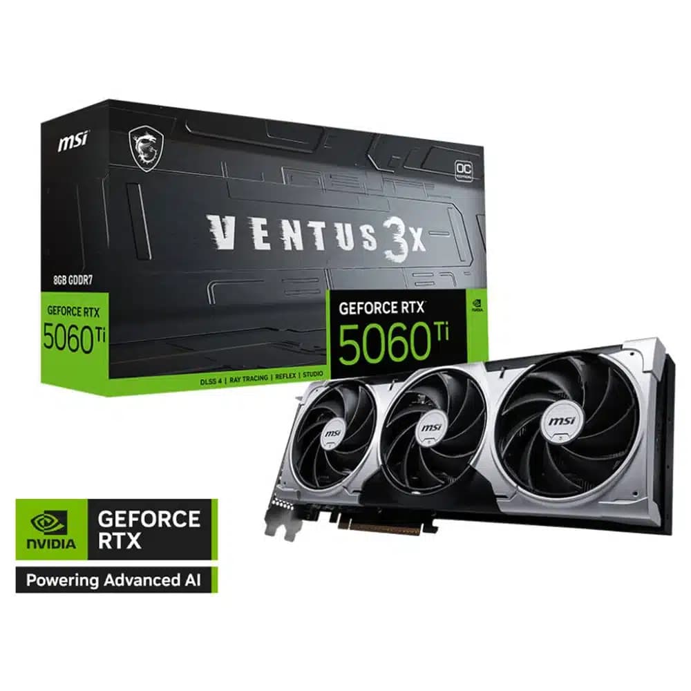 MSI GeForce RTX 5060 Ti 8G VENTUS 3X OC Graphics Card, 8GB GDDR7 128-Bit Memory, 2602 MHz Boost Clock, 28 Gbps Memory Speed, 4608 CUDA Cores, PCI Express Gen 5 x16