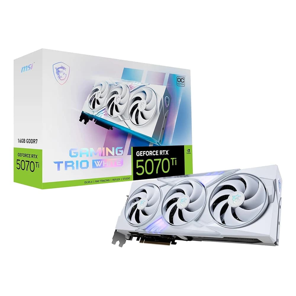 MSI GeForce RTX 5070 Ti 16GB GAMING TRIO OC Graphics Card White, GDDR7 256-Bit Memory, 2572 MHz Boost Clock, 8960 CUDA Cores, 28 Gbps Memory Speed, PCI Express Gen 5