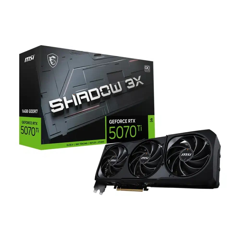 MSI GeForce RTX 5070 Ti SHADOW 3X OC Graphic Card, 16GB GDDR7, 2482 MHz Boost Clock, 8960 CUDA Cores, 28 Gbps Memory Speed, PCI Express Gen 5