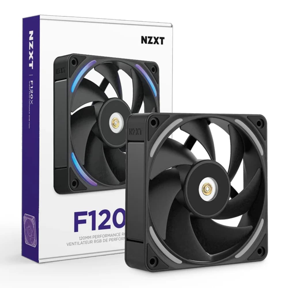 NZXT F120X RGB 120 mm Performance Cooler Fan Black, LCP Blade Design, Hybrid Bearing, High Airflow, NZXT CAM Compatible