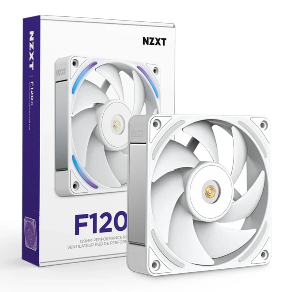 NZXT F120X RGB 120 mm Performance Cooler Fan White, LCP Blade Design, Hybrid Bearing, High Airflow, NZXT CAM Compatible