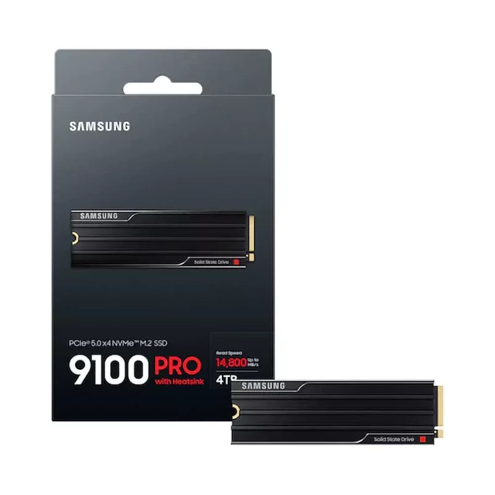 SAMSUNG 9100 PRO 4TB Heatsink PCIe 5.0 NVMe M.2 Internal SSD, V-NAND TLC Type, Up to 14,800 MB/s Sequential Read & Up to 13,400 MB/s Sequential Write, TRIM & SMART Support