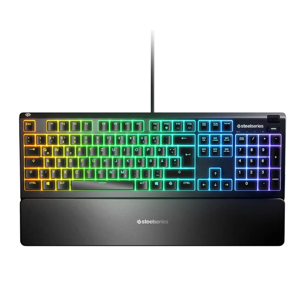 SteelSeries Apex 3 Water Resistant Gaming Keyboard Black, Premium Magnetic Wrist Rest, Whisper Quiet Gaming Switch, 10-Zone RGB Illumination