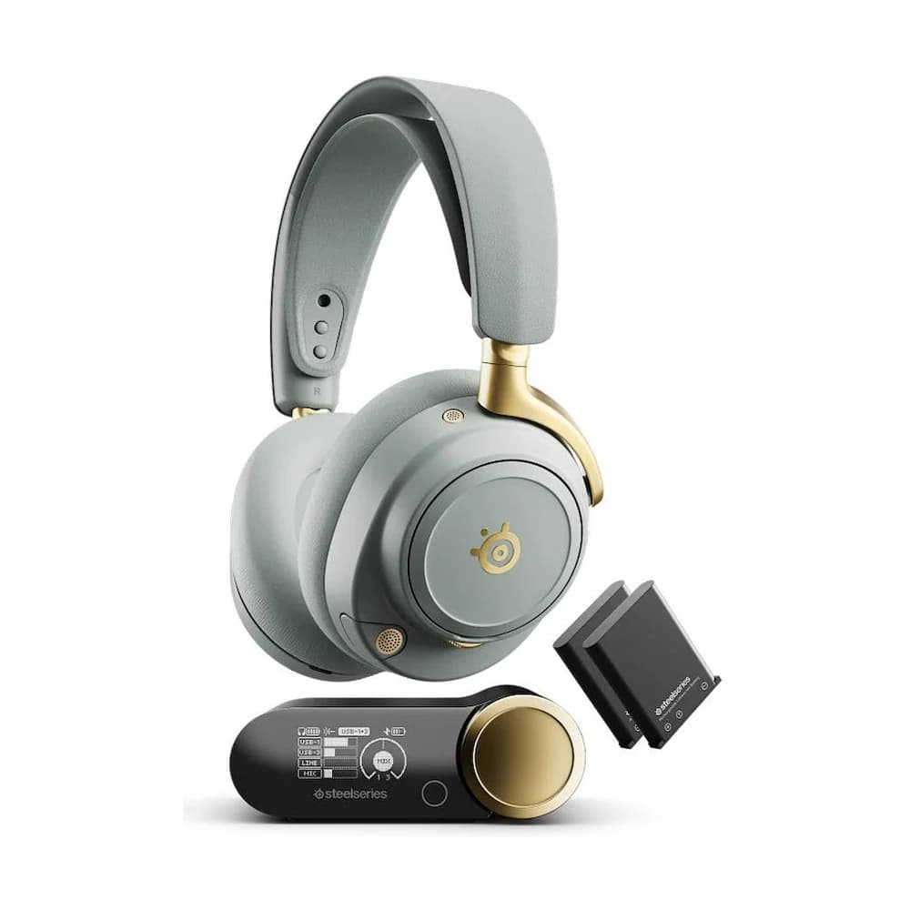 SteelSeries Arctis Nova Elite Wireless Headset Sage & Gold, 40 mm Carbon Fiber Drivers, ClearCast Gen 2.X, 96kHz/24bit Hi-Res Audio