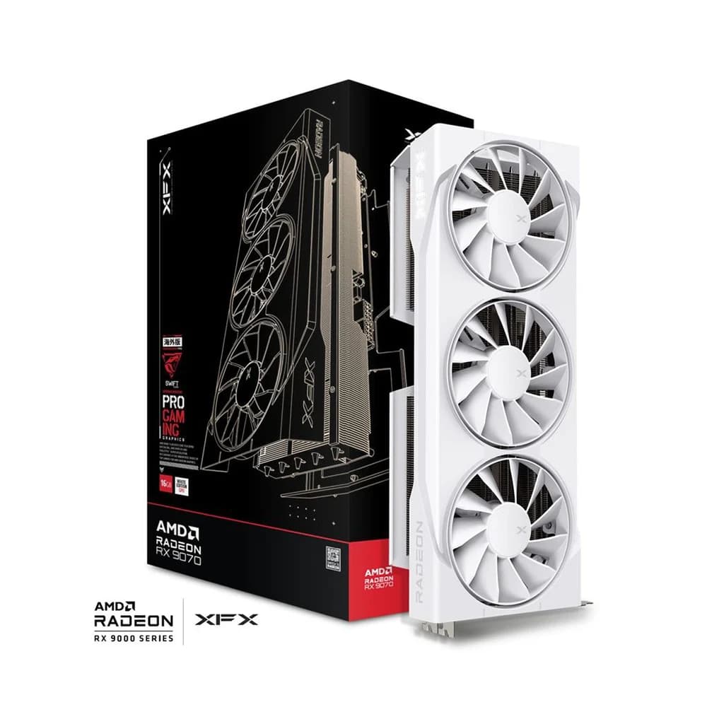 XFX Swift AMD Radeon RX 9070 OC White Triple Fan Gaming Edition Graphics Card, 16GB GDDR6 256-Bit Memory, 2700 MHz Boost Clock, 4096 Stream Processors, 20 Gbps Memory Speed, PCI-E 5.0