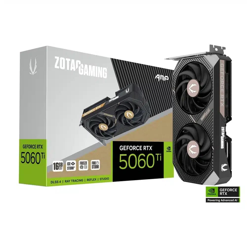 ZOTAC GAMING GeForce RTX 5060 Ti 16GB AMP Graphic Card, 2632 MHz Engine Clock, 28 Gbps Memory Clock, 4608 CUDA Cores, PCI Express 5.0