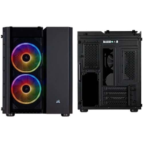280X RGB Micro-ATX Case — Black Front & Back View