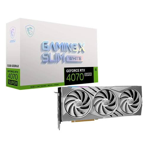 MSI GeForce RTX 4070 Super 12G Gaming X Slim White Graphics Card, 2640 MHz Boost Clock, 7168 Units Cuda Cores, 21 Gbps Memory Speed, 192 Memory Bus, 16-pin x 1 Power Connectors