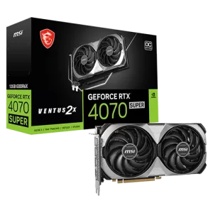 MSI GeForce RTX 4070 Super 12G Ventus 2X OC Graphics Card, PCI Express Gen 4, 2505 MHz Boost Clock, 7168 Units Cuda Cores, 21 Gbps Memory Speed, 192-bit Memory, DisplayPort x 3 (v1.4a)