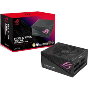 ROG STRIX 750W Gold Aura Edition Power Supply close to the Box