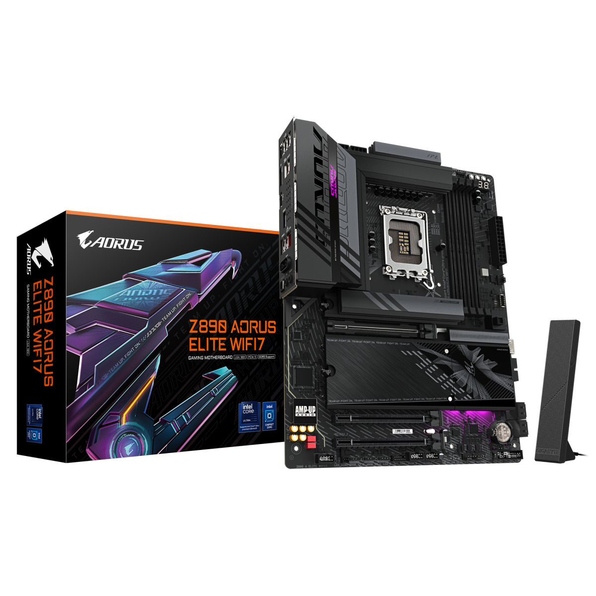 GIGABYTE Z890 Aorus Elite Wi-Fi 7 ATX Motherboard with Intel Z890 Chipset, LGA 1851 Socket, and Wi-Fi 7 Support.