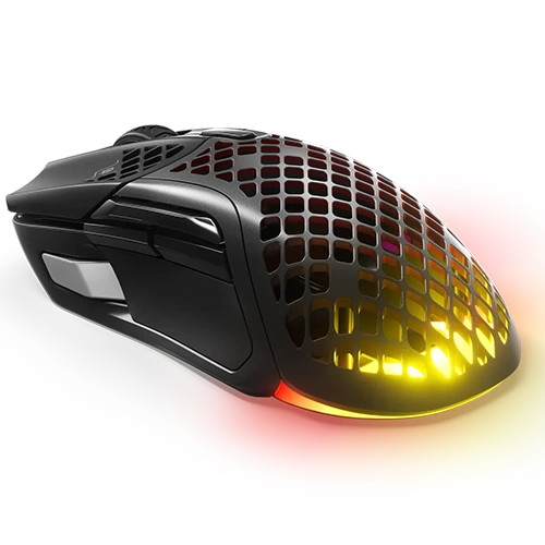 SteelSeries Aerox 5 Wireless Gaming Mouse, AquaBarrier technology is IP54-rated, 2.4 GHz or Bluetooth 5.0, 400 IPS, 40G acceleration, and tilt tracking
