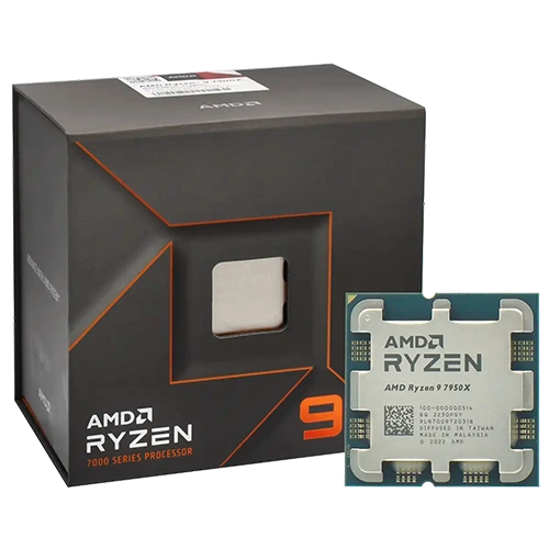 AMD RYZEN 9 7950X Desktop Processor box and chip