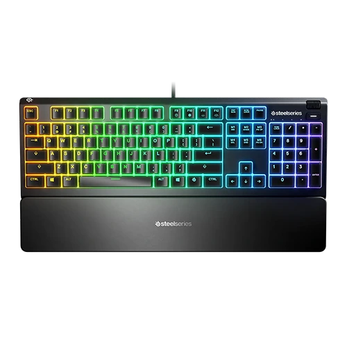 SteelSeries Apex 3 Water Resistant Gaming Keyboard, RGB Lighting, IP32 water resistant, Whisper Quiet Gaming Switches