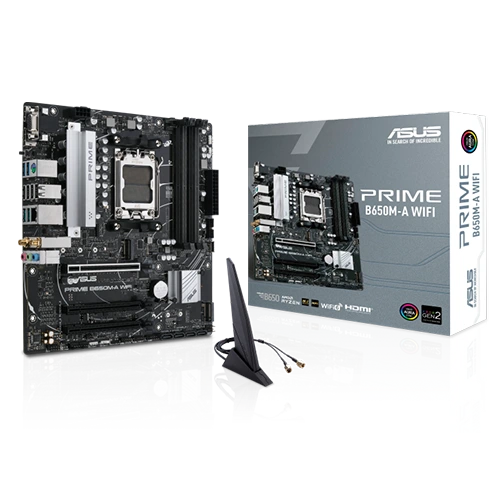 ASUS Prime B650M-A WiFi Motherboard close to the box
