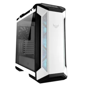 Asus Tuf Gaming GT501 White Edition PC Case, Mid Tower, Supports up to EATX with Metal Front Panel, 140mm PWM Fan, Radiator Space Reserved, USB 3.1 Gen 1, 120mm RGB Fan, Allay & Fabric Handles