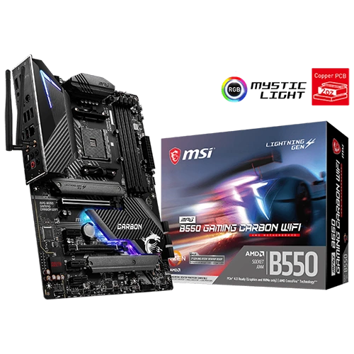 MSI MPG B550 GAMING CARBON WIFI Motherboard Close to the Box View